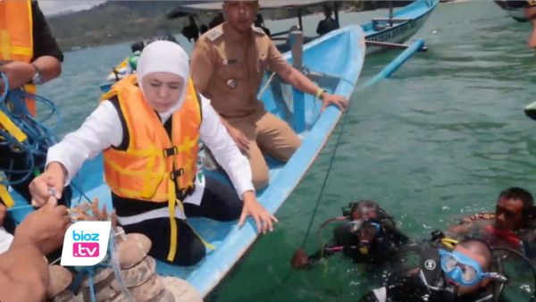 Kepincut Bawah Laut Pantai Mutiara Trenggalek, Gubernur Khofifah Tanam Terumbu Karang