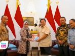 Penyerahan laporan Ikhtisar Hasil Pemeriksaan Semester (IHPS) I Tahun 2024 dari Ketua Badan Pemeriksa Keuangan, Isma Yatun, di Istana Merdeka